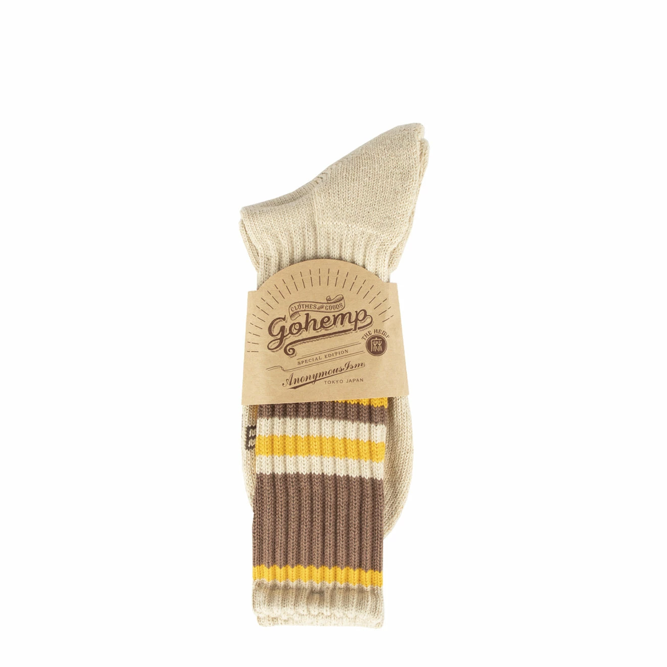 Anonymous Ism Gohemp Random Stripe Pile Crew Socks Brown - Image 2