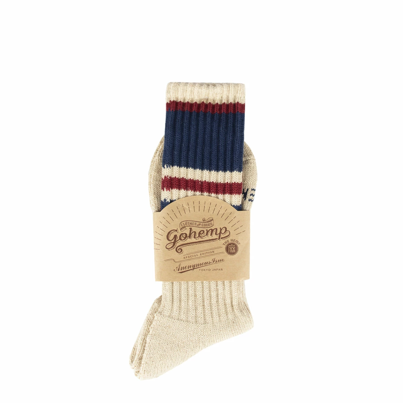 Anonymous Ism Gohemp Random Stripe Pile Crew Socks Navy - Image 2