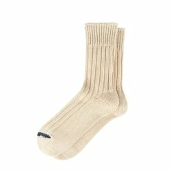 Rototo Chunky Ribbed Crew Socks Raw Beige / Dark Blue