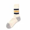 RoToTo Coarse Ribbed Oldschool Crew Socks Navy / Yellow