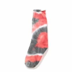 RoToTo Tie Dye Pile Crew Socks Dark Gray / Light Red