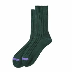 Rototo Chunky Ribbed Crew Socks Dark Green / Purple